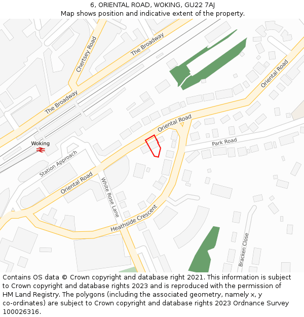 6, ORIENTAL ROAD, WOKING, GU22 7AJ: Location map and indicative extent of plot