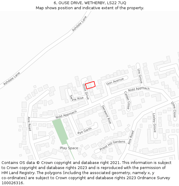 6, OUSE DRIVE, WETHERBY, LS22 7UQ: Location map and indicative extent of plot