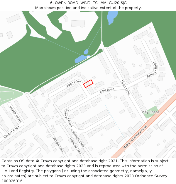 6, OWEN ROAD, WINDLESHAM, GU20 6JG: Location map and indicative extent of plot