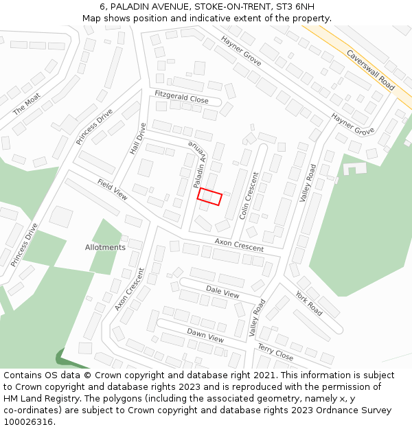 6, PALADIN AVENUE, STOKE-ON-TRENT, ST3 6NH: Location map and indicative extent of plot