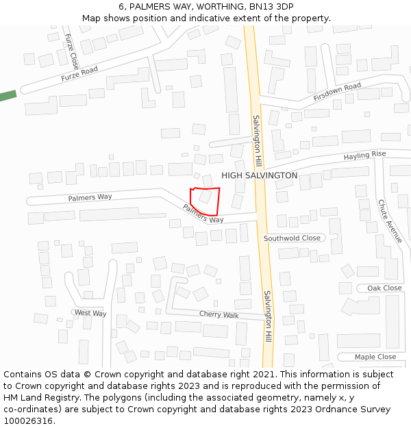 6, PALMERS WAY, WORTHING, BN13 3DP: Location map and indicative extent of plot