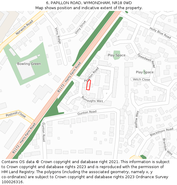 6, PAPILLON ROAD, WYMONDHAM, NR18 0WD: Location map and indicative extent of plot