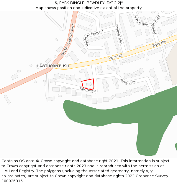 6, PARK DINGLE, BEWDLEY, DY12 2JY: Location map and indicative extent of plot