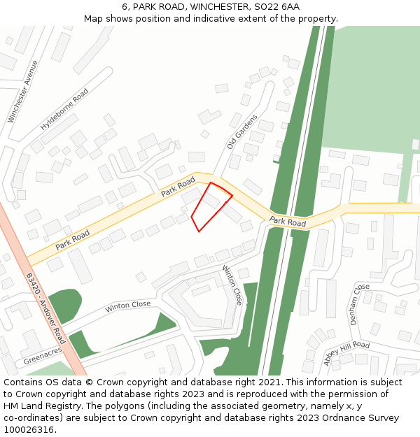 6, PARK ROAD, WINCHESTER, SO22 6AA: Location map and indicative extent of plot