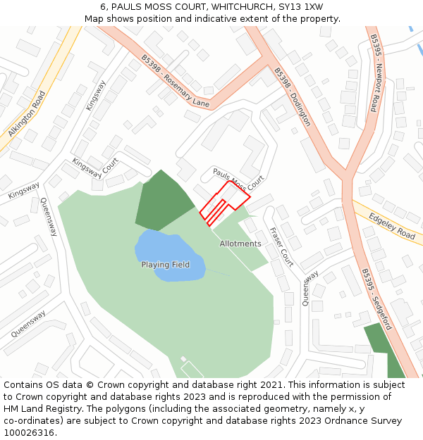 6, PAULS MOSS COURT, WHITCHURCH, SY13 1XW: Location map and indicative extent of plot