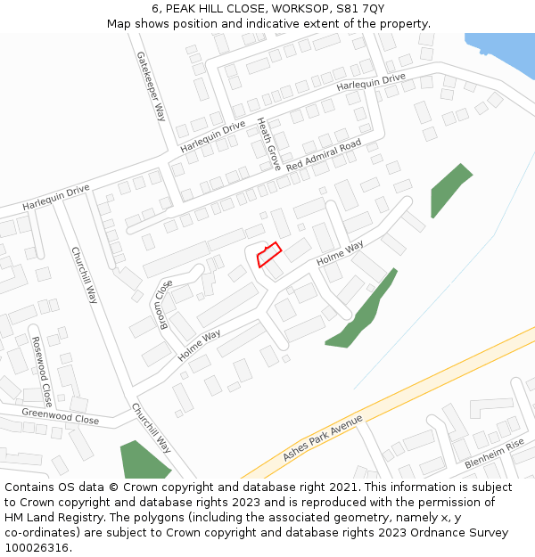 6, PEAK HILL CLOSE, WORKSOP, S81 7QY: Location map and indicative extent of plot