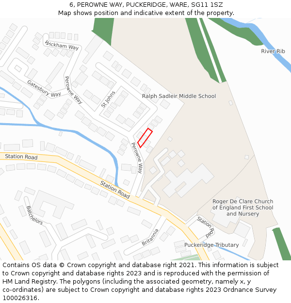 6, PEROWNE WAY, PUCKERIDGE, WARE, SG11 1SZ: Location map and indicative extent of plot