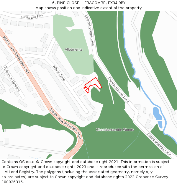 6, PINE CLOSE, ILFRACOMBE, EX34 9RY: Location map and indicative extent of plot