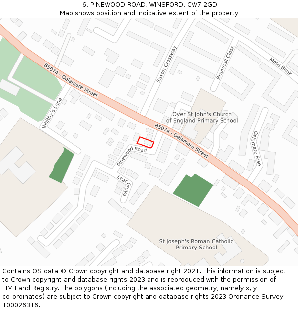 6, PINEWOOD ROAD, WINSFORD, CW7 2GD: Location map and indicative extent of plot