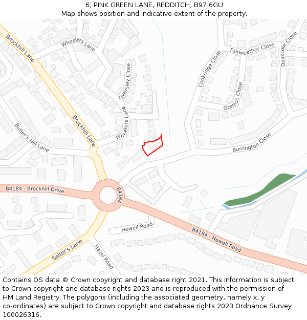 6, PINK GREEN LANE, REDDITCH, B97 6GU: Location map and indicative extent of plot