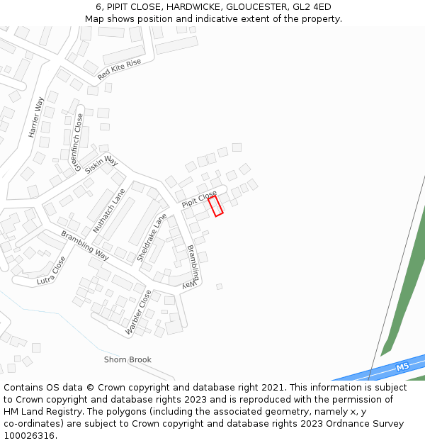 6, PIPIT CLOSE, HARDWICKE, GLOUCESTER, GL2 4ED: Location map and indicative extent of plot