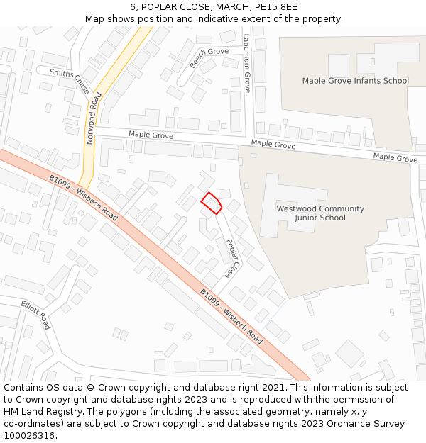 6, POPLAR CLOSE, MARCH, PE15 8EE: Location map and indicative extent of plot