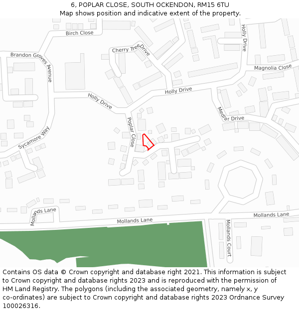 6, POPLAR CLOSE, SOUTH OCKENDON, RM15 6TU: Location map and indicative extent of plot