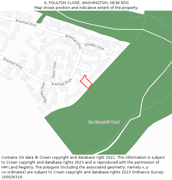 6, POULTON CLOSE, WASHINGTON, NE38 9DG: Location map and indicative extent of plot
