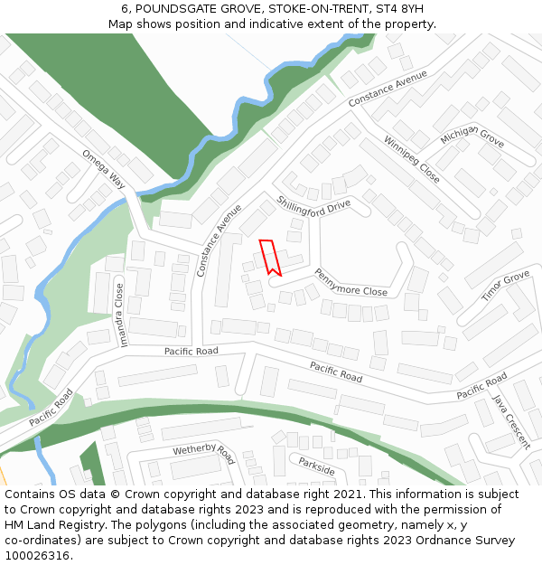 6, POUNDSGATE GROVE, STOKE-ON-TRENT, ST4 8YH: Location map and indicative extent of plot
