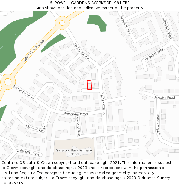 6, POWELL GARDENS, WORKSOP, S81 7RP: Location map and indicative extent of plot