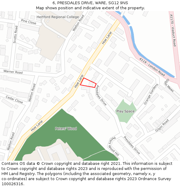 6, PRESDALES DRIVE, WARE, SG12 9NS: Location map and indicative extent of plot