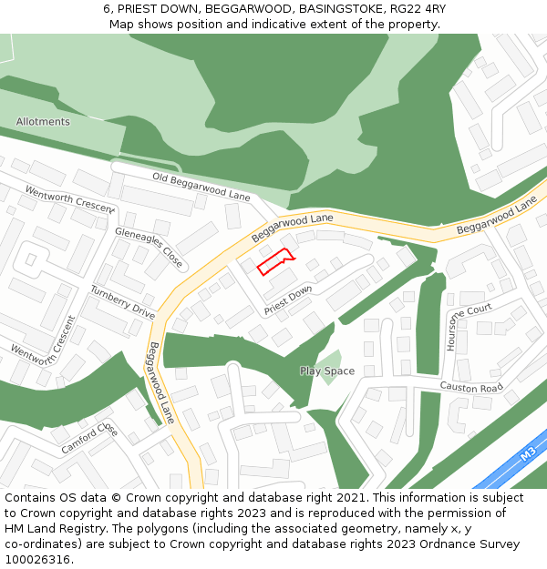 6, PRIEST DOWN, BEGGARWOOD, BASINGSTOKE, RG22 4RY: Location map and indicative extent of plot