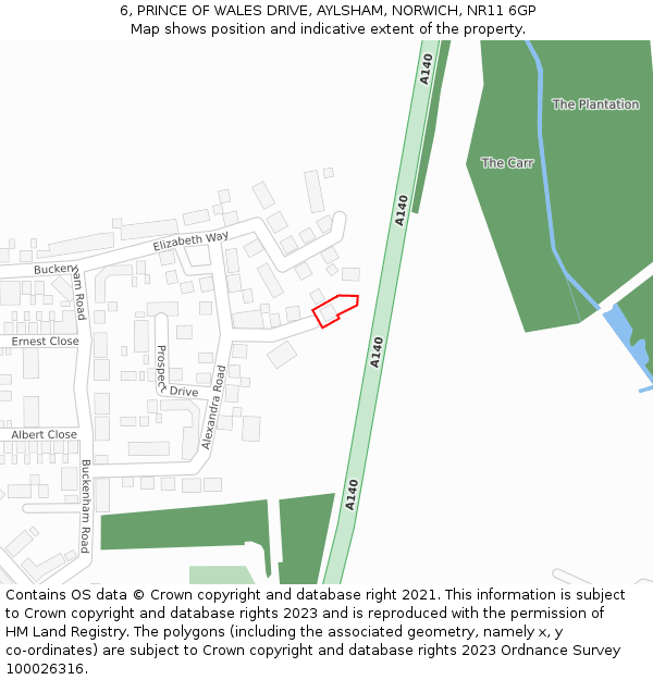 6, PRINCE OF WALES DRIVE, AYLSHAM, NORWICH, NR11 6GP: Location map and indicative extent of plot