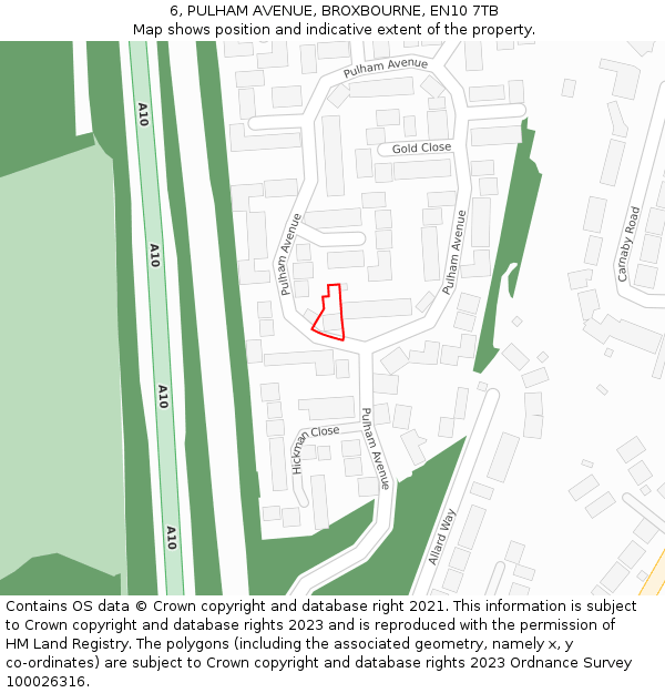 6, PULHAM AVENUE, BROXBOURNE, EN10 7TB: Location map and indicative extent of plot