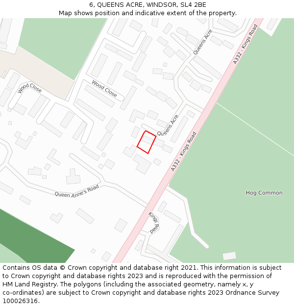 6, QUEENS ACRE, WINDSOR, SL4 2BE: Location map and indicative extent of plot