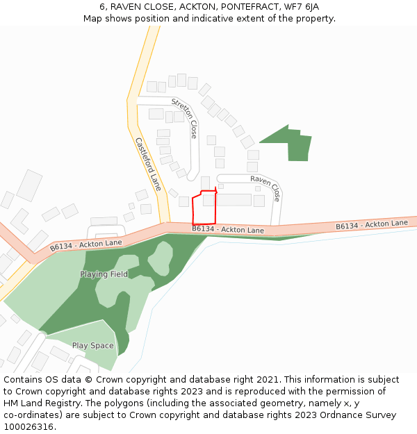 6, RAVEN CLOSE, ACKTON, PONTEFRACT, WF7 6JA: Location map and indicative extent of plot