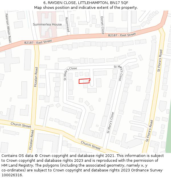 6, RAYDEN CLOSE, LITTLEHAMPTON, BN17 5QF: Location map and indicative extent of plot