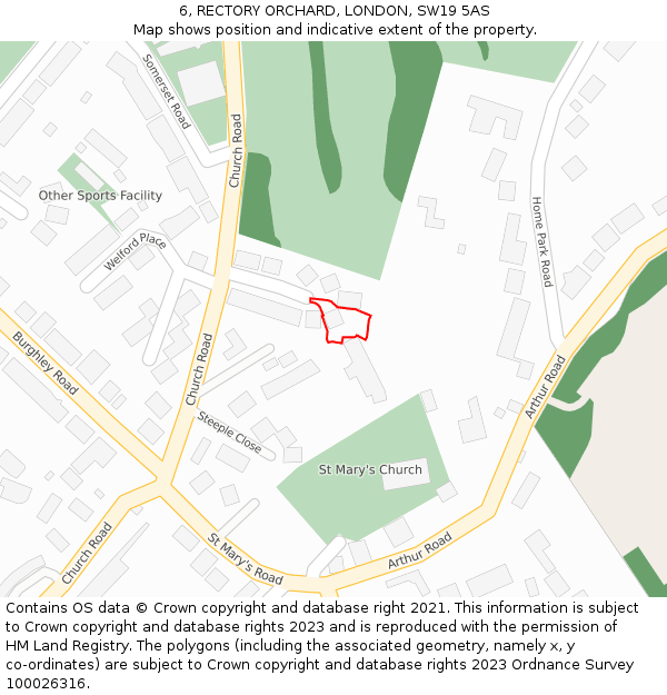 6, RECTORY ORCHARD, LONDON, SW19 5AS: Location map and indicative extent of plot