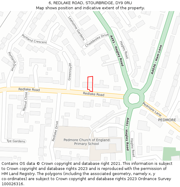 6, REDLAKE ROAD, STOURBRIDGE, DY9 0RU: Location map and indicative extent of plot