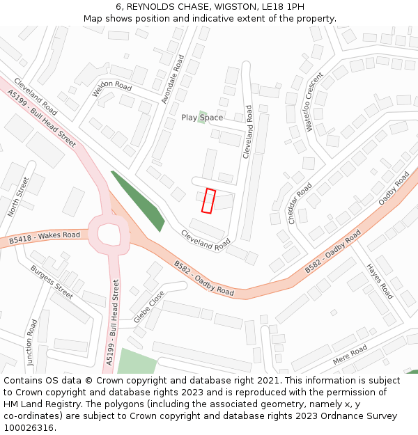 6, REYNOLDS CHASE, WIGSTON, LE18 1PH: Location map and indicative extent of plot