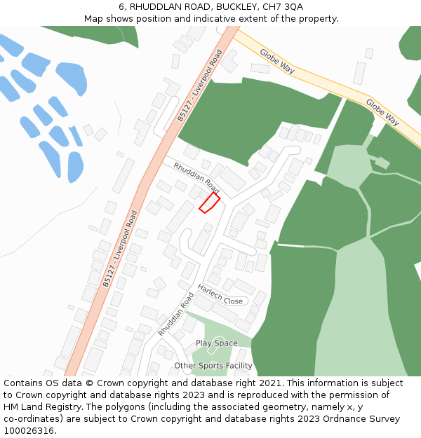 6, RHUDDLAN ROAD, BUCKLEY, CH7 3QA: Location map and indicative extent of plot