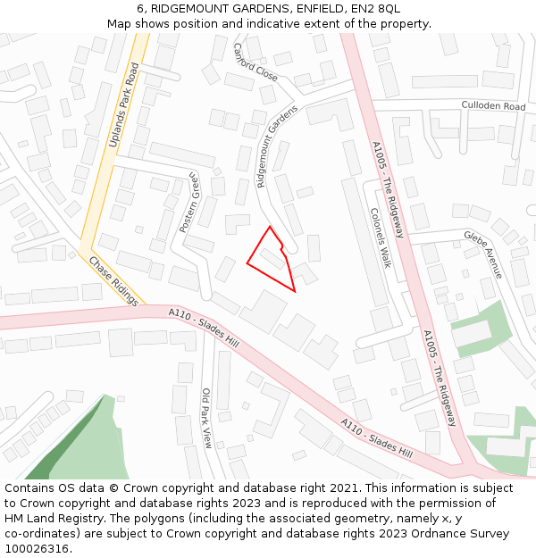 6, RIDGEMOUNT GARDENS, ENFIELD, EN2 8QL: Location map and indicative extent of plot