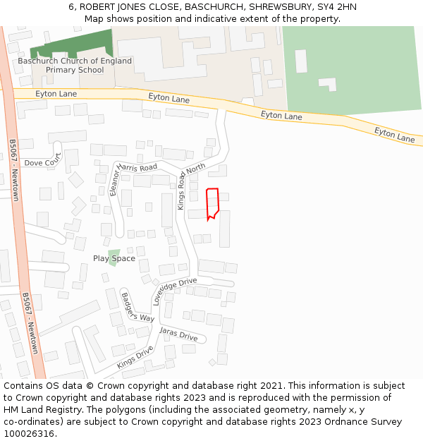 6, ROBERT JONES CLOSE, BASCHURCH, SHREWSBURY, SY4 2HN: Location map and indicative extent of plot