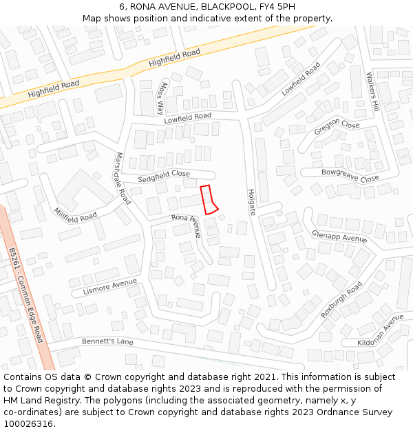6, RONA AVENUE, BLACKPOOL, FY4 5PH: Location map and indicative extent of plot