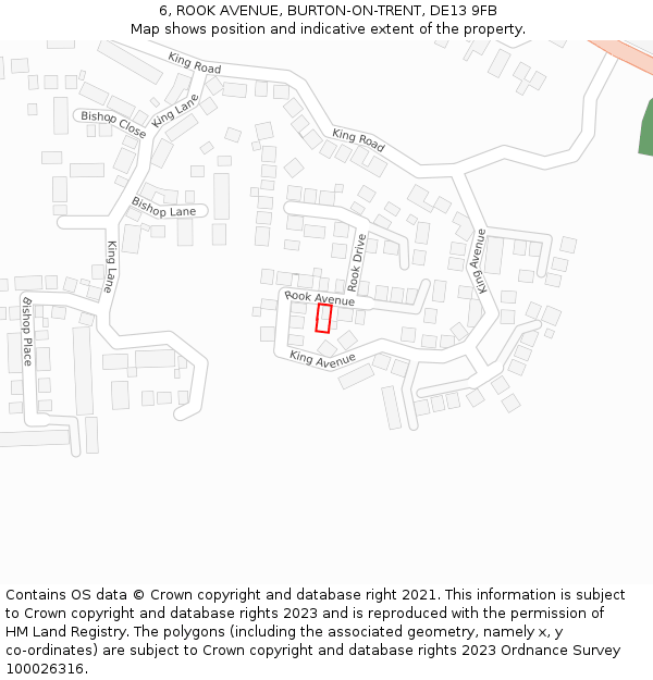 6, ROOK AVENUE, BURTON-ON-TRENT, DE13 9FB: Location map and indicative extent of plot