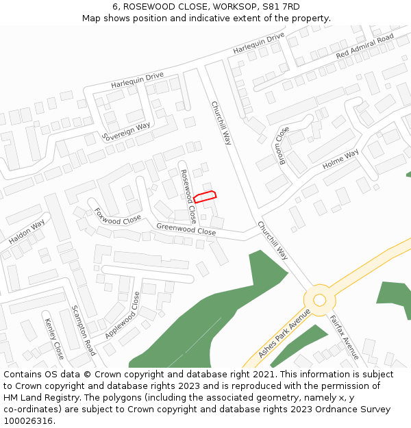 6, ROSEWOOD CLOSE, WORKSOP, S81 7RD: Location map and indicative extent of plot