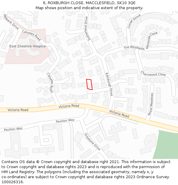 6, ROXBURGH CLOSE, MACCLESFIELD, SK10 3QE: Location map and indicative extent of plot