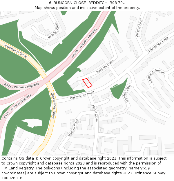 6, RUNCORN CLOSE, REDDITCH, B98 7PU: Location map and indicative extent of plot