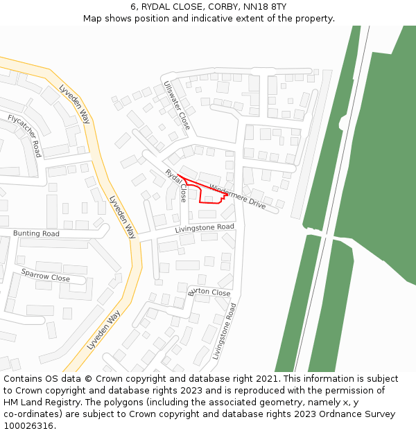 6, RYDAL CLOSE, CORBY, NN18 8TY: Location map and indicative extent of plot