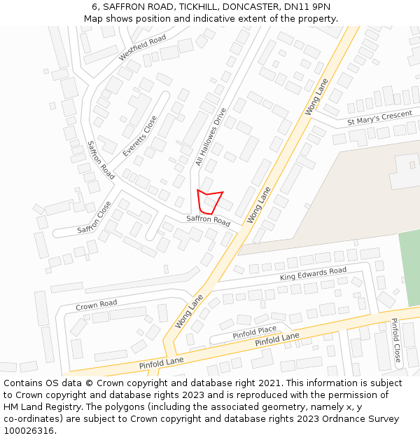 6, SAFFRON ROAD, TICKHILL, DONCASTER, DN11 9PN: Location map and indicative extent of plot