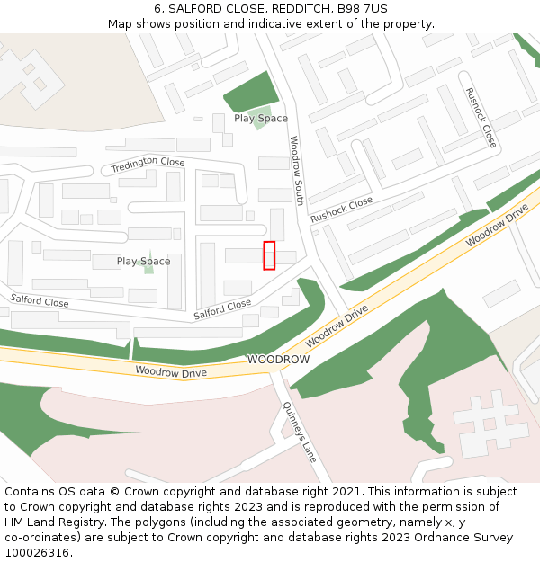 6, SALFORD CLOSE, REDDITCH, B98 7US: Location map and indicative extent of plot