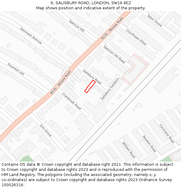 6, SALISBURY ROAD, LONDON, SW19 4EZ: Location map and indicative extent of plot