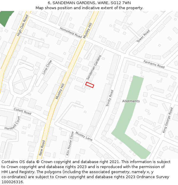 6, SANDEMAN GARDENS, WARE, SG12 7WN: Location map and indicative extent of plot