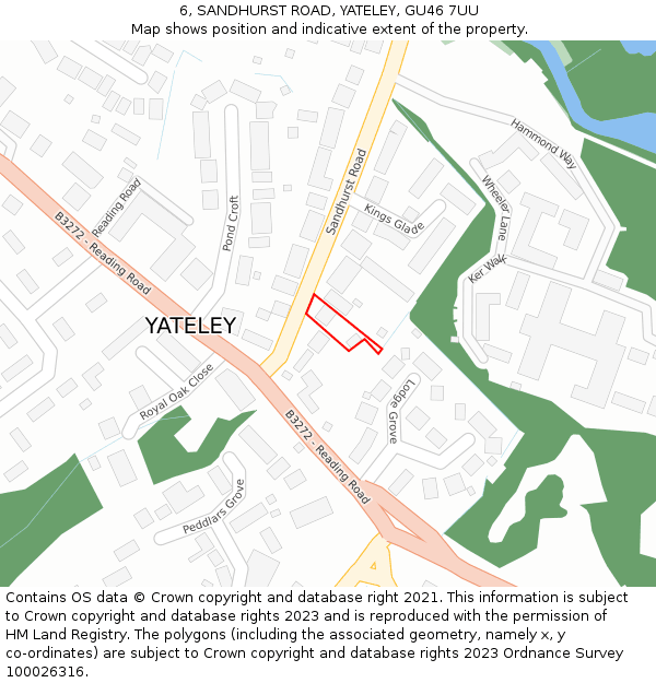 6, SANDHURST ROAD, YATELEY, GU46 7UU: Location map and indicative extent of plot