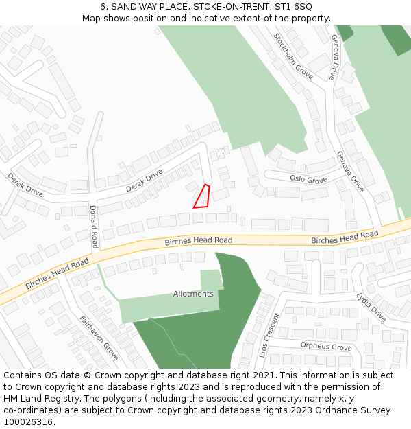 6, SANDIWAY PLACE, STOKE-ON-TRENT, ST1 6SQ: Location map and indicative extent of plot