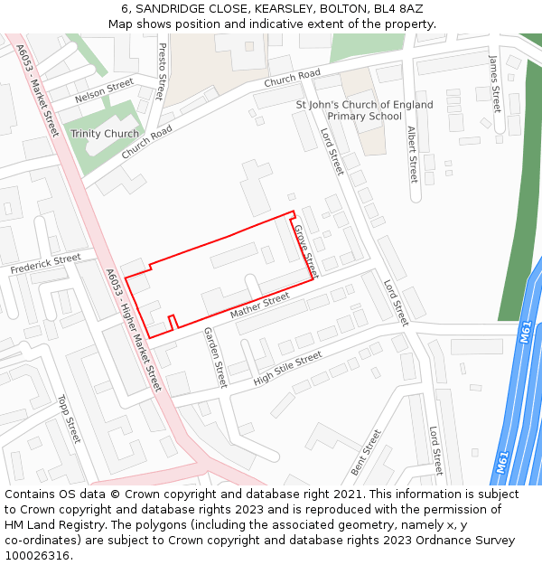 6, SANDRIDGE CLOSE, KEARSLEY, BOLTON, BL4 8AZ: Location map and indicative extent of plot