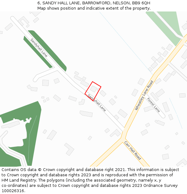 6, SANDY HALL LANE, BARROWFORD, NELSON, BB9 6QH: Location map and indicative extent of plot