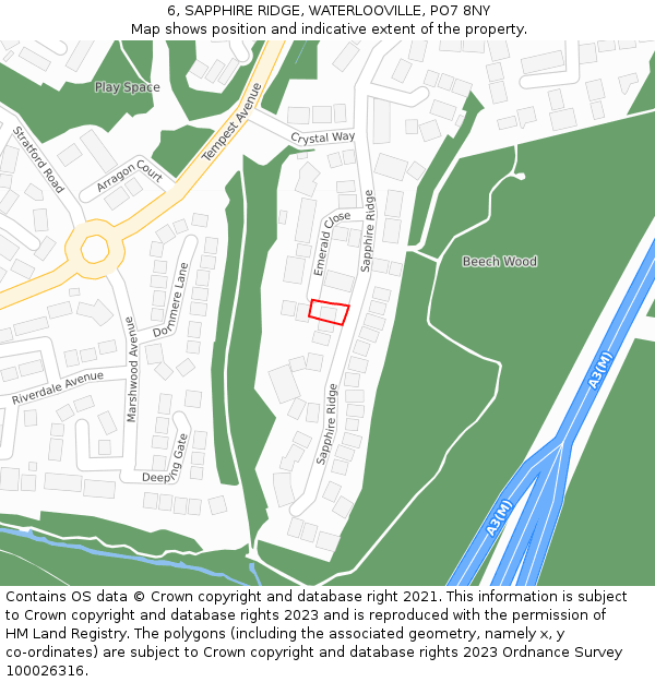 6, SAPPHIRE RIDGE, WATERLOOVILLE, PO7 8NY: Location map and indicative extent of plot