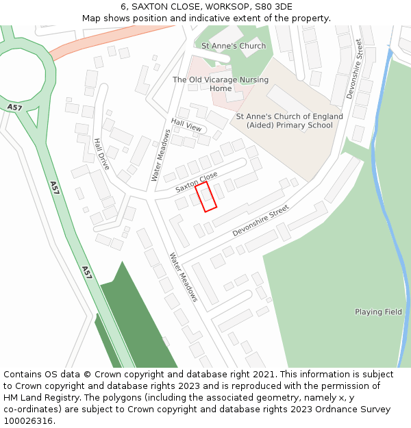 6, SAXTON CLOSE, WORKSOP, S80 3DE: Location map and indicative extent of plot