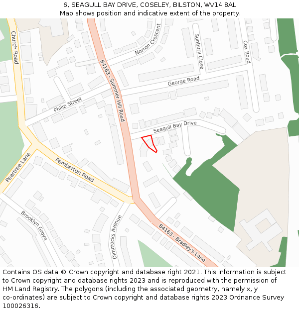 6, SEAGULL BAY DRIVE, COSELEY, BILSTON, WV14 8AL: Location map and indicative extent of plot
